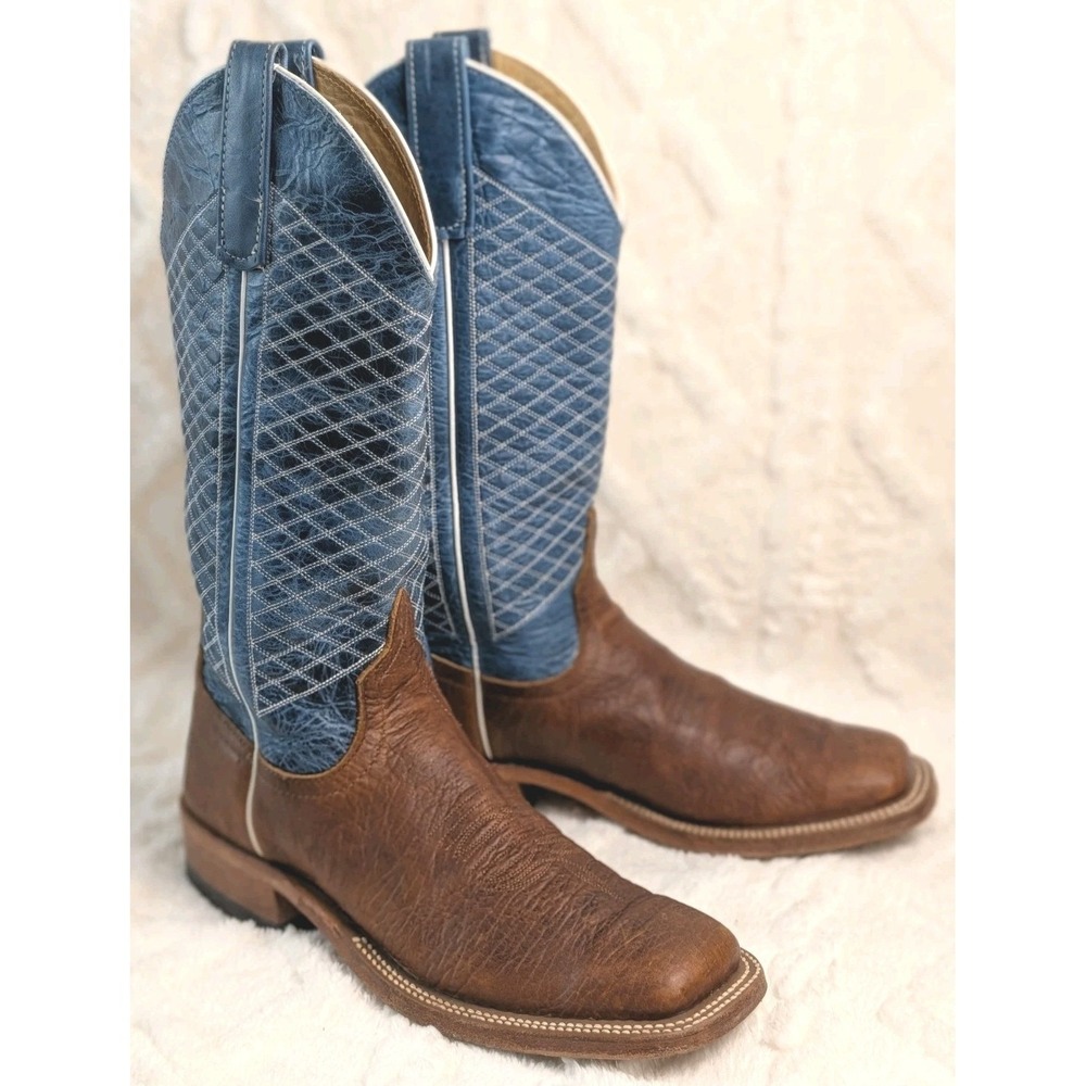 Anderson Bean Bison Cowboy Boots Mens 7.5 Blue Top Square Toe USA S1116